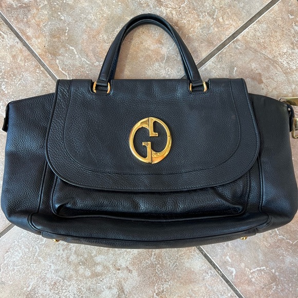 SOLDSOLDSOLDAuthentic Pre owned Gucci 1973 Black Pebbled Leather Top Handle Bag - Picture 4 of 17